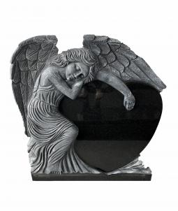 Urnový hrob Shanxi Black, nápisová deska ve tvaru srdce s plastikou anděla